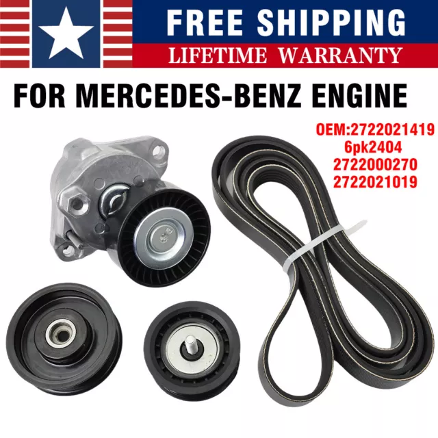 Fit For Mercedes-Benz Engine Belt Tensioner + Idler Pulley Serpentine Belt kit