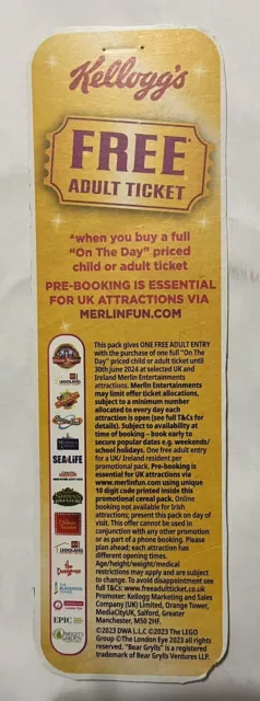 2 X Kellogg’s FREE Adult Ticket Vouchers for Merlin Attractions  30th June 2024