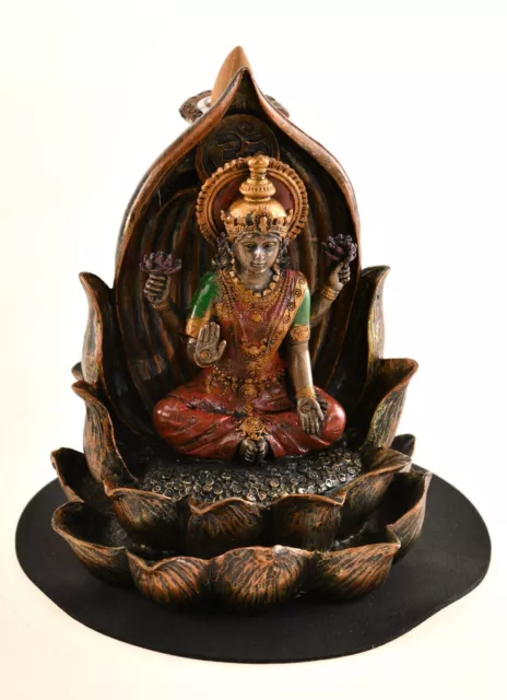 Lakshmi Indische Göttin des Glücks auf Lotosthron Backflow Räucherkegel Buddha