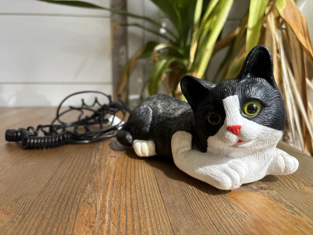 VINTAGE 1980 - 2000’s Meow Meow Black And White Cat Phone Retro Plastic ...