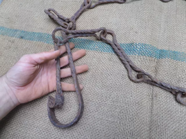 Antique Chimney Chain Hearth Fireplace Cooking Trammel Hook Twisted Iron
