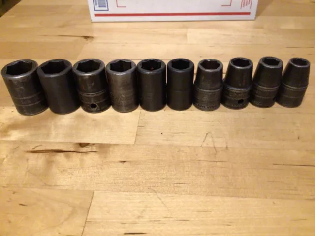 snap on 1/2 deep shallow impact socket set metric 310IMMYA used