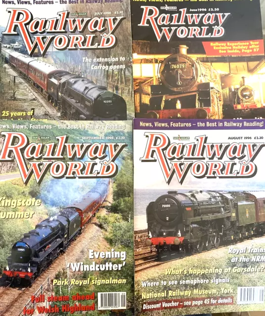 Railway World.  (4 Issue Lot). Vintage June-Sept. 1996. Good/Very Good Cond.