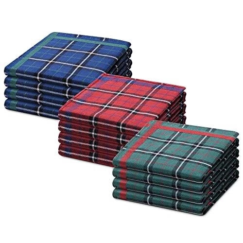 JEMIDI 12x Mouchoir en tissu  Lot de 12 mouchoirs 30 x 30 cm réutilisables en c