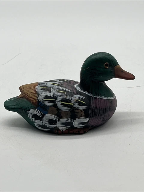 Vintage 5” Hand Painted Ceramic Mallard Duck Figurine Beaded Eyes