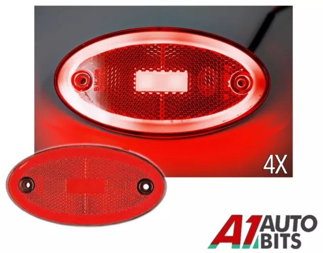 Red Side 16 LED Rear Tail Marker Lights Oval 4x 12V 24V Neon Trailer Truck Lorry