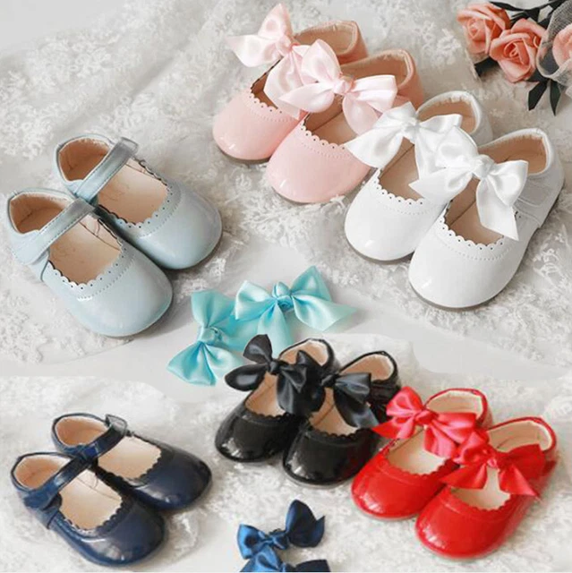 Baby Girls Spanish Bow Shoes Mary Jane Shiny Wedding Party Patent Flat Shoes Sz