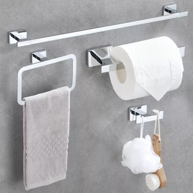 Set 4 Accessori Per Bagno Con Gancio Portasciugamani Anello Da Parete In Acciaio