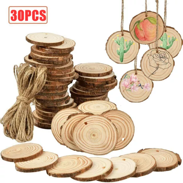 30pcs Wood Slices Round Discs Tree Bark Log Wooden Circles 5-6cm