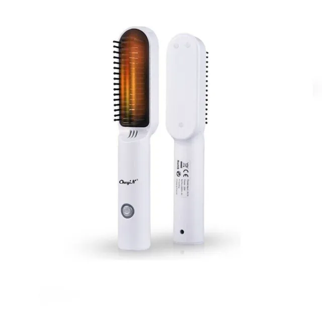Electric Hair Straightener Comb Wireless USB Beard Brush Men Salon Styling Tool