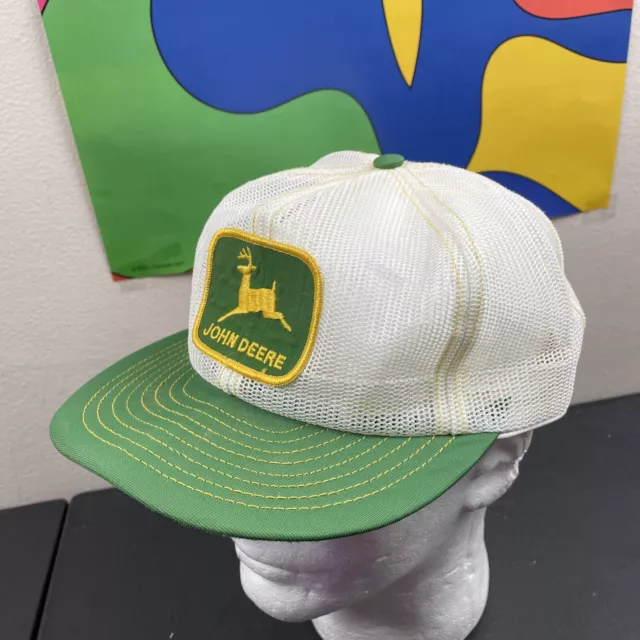 Vintage John Deere Patch Trucker Hat All Full Mesh Louisville MFG USA Green
