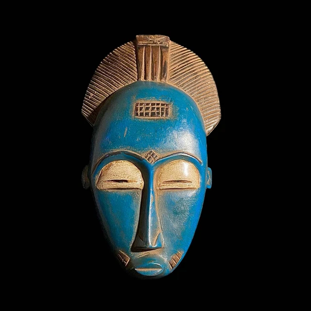 Vintage Hand Carved Wooden Tribal African Art Face Mask African Guro Baule-8090