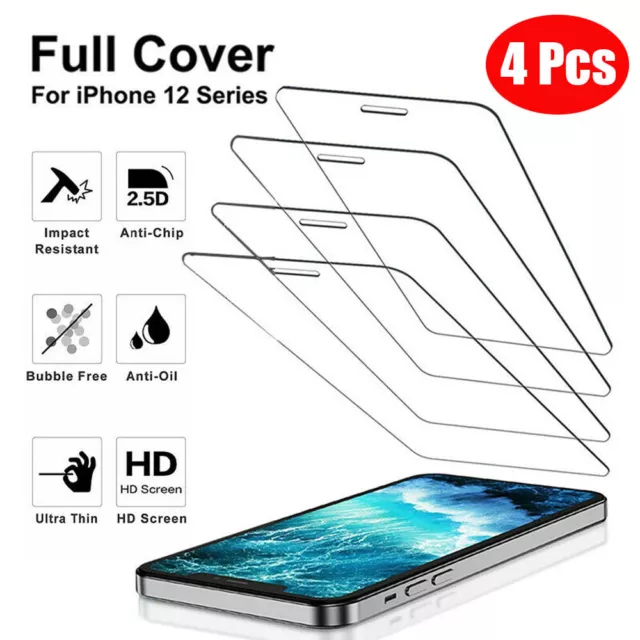 4 Pack iPhone XR 11 12 12 Pro Max  Full Cover Tempered Glass Screen Protector