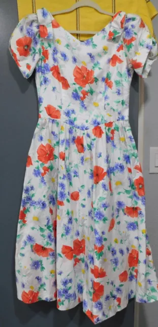 VTG 80's LANZ FLORAL DRESS COTTAGECORE FIT FLARE TEA GARDEN BRIGHT SUMMER 12