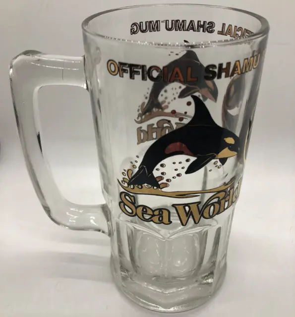 Sea World Tall Heavy Glass Beer Stein Official Shamu Mug 8" Vintage 1980