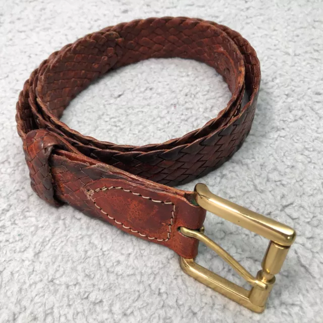 MENS CLASSIC LEATHER Belt Size 30 Brown Woven Brass Buckle Casual ...