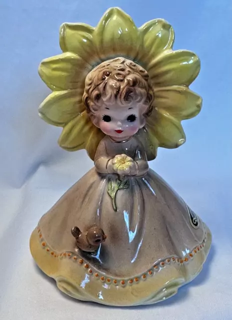 Josef Originals Figurine Dahlia from the Flower Girl Series-Bird on Brown Dress