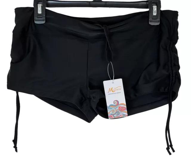 NWT Micosuza Swim Shorts Black Beach Bikini Bottoms Adjustable Sides Size XL