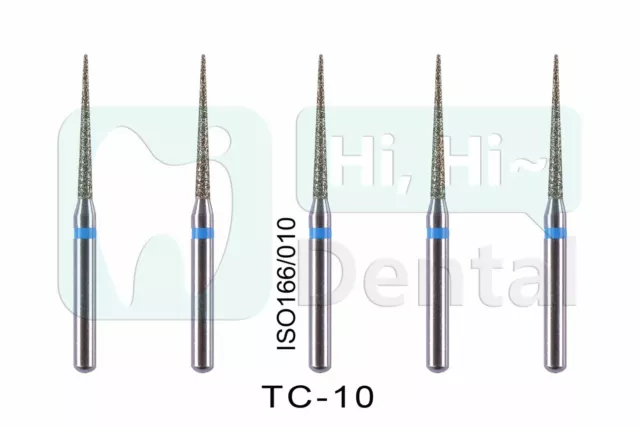 10Pcs Dental Diamond Burs FG Needle Taper TC-10 Standard Grit High Speed