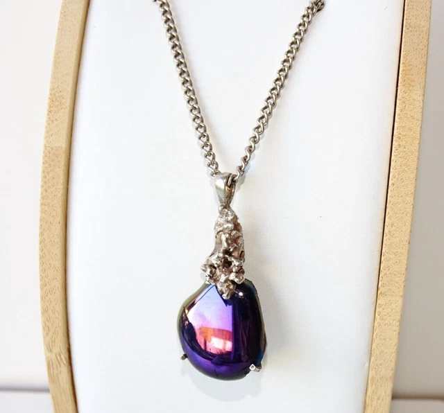 Collier Celtique Vintage Années 70 - Chaîne 38 Cm Avec Pendentif 50x50 Mm - Métal Et Pâte De Verre