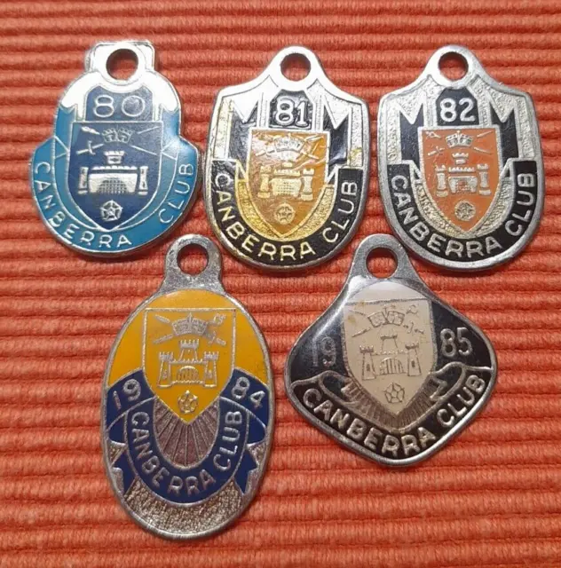 5 Yearly Canberra Club Membership Badges Medallions All Same Members Number Lot