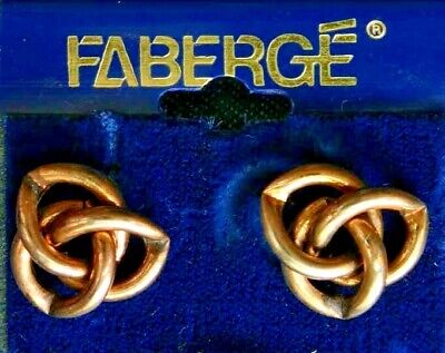 Faberge' Vintage Gold-tone Celt Knot Pierced Earrings on the original card 3/4"