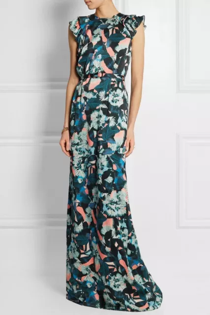 ERDEM Pink Teal Rylie silk long dress SMALL (UK 10 US 4-6)