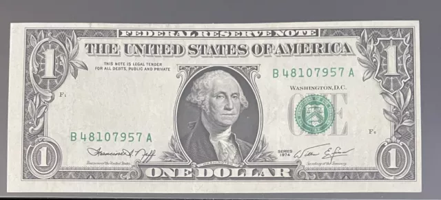 One Dollar Bill Error Missing Black Overprint 1974 PCGS 40 Federal Reserve Note
