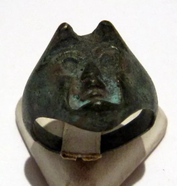 Very Rare 18th To 19th C Bronze Satanic Ring With A Head On Devil  # 124 2