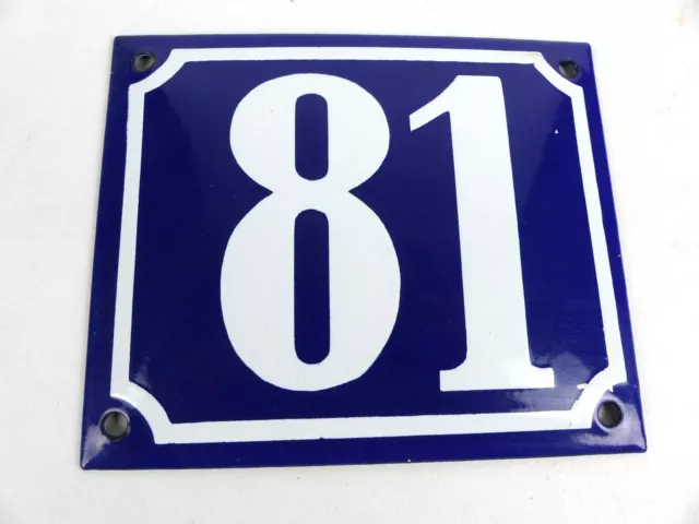 altes Email Hausnummer Schild Nr. 81 Emailschild gewölbt 12 x 10 cm in blau