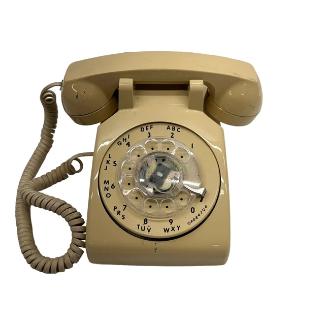 Teléfono rotativo CORTELCO beige vintage hecho en Estados Unidos