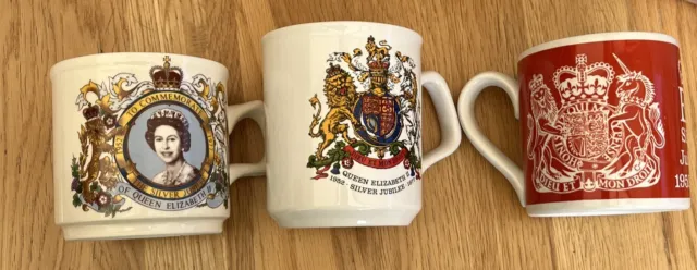 3 Queen Elizabeth ll 1977 Silver Jubilee Mugs