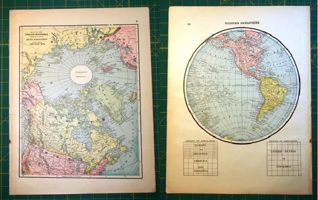 North Pole Discoveries - Rare Vintage Original 1893 Antique Iliff Atlas Maps
