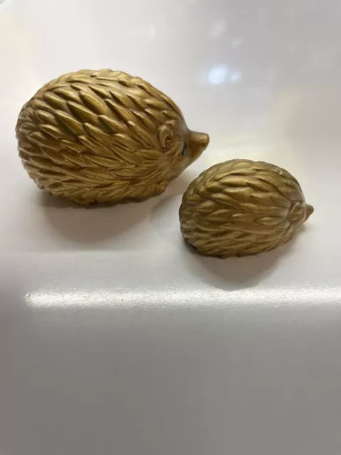 Pair Of Golden Hedgehog Ornaments "Exclusif Design Deutsche Noritake"