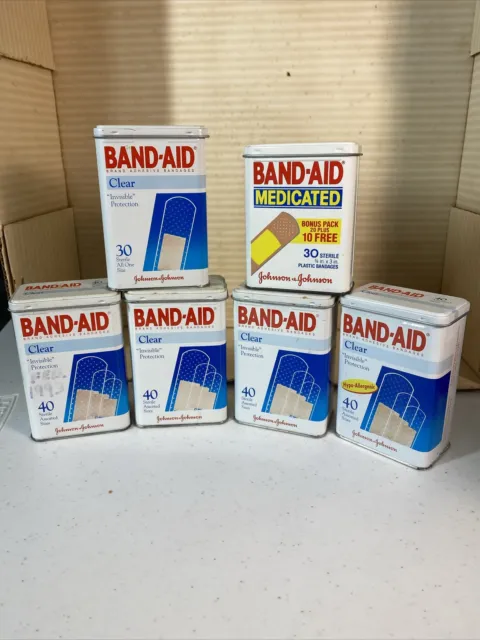 (6)Vintage Johnson & Johnson Band Aid Bandaid Bandage Metal Tins Bathroom Decor