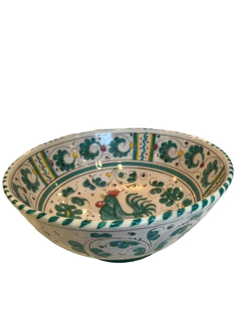 Vintage Majolica Deruta Italy  Pottery Green Rooster Bowl 10” X 4” Italian 2