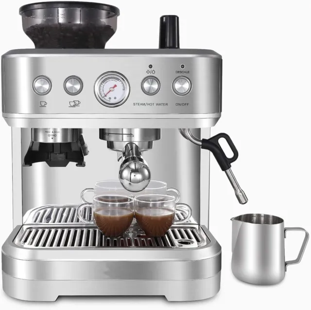 Espresso Coffee Machine 15 Bar Automatic Coffee Maker w/ Milk Frother Grinder