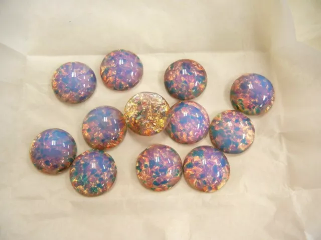 12 vintage czech large round 21mm FIRE OPAL CABOCHONS