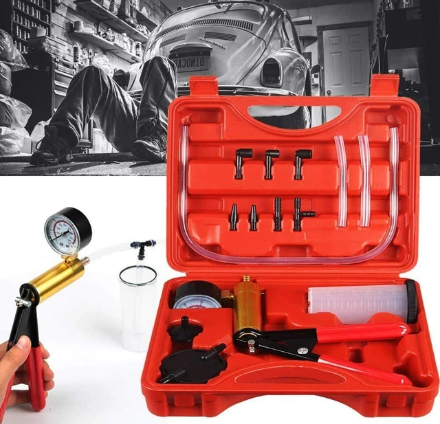 16pcs Hand Held Vacuum Pressure Pump Tester Set Brake Fluid Bleeder Bleeding Kit