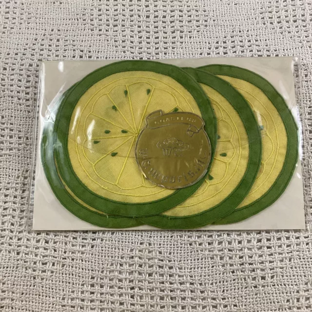 Citrus Coaster Set W-C Imports Vintage Cloth Lime Lemon Slices 7 Pieces