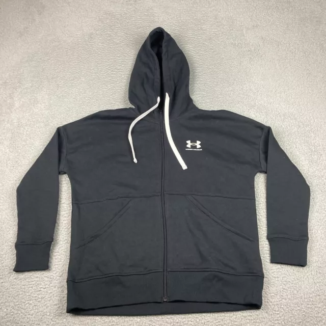 Under Armour Hoodie Womens Small Loose Rival Fleece Full Zip Black Drawstring