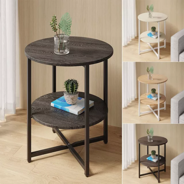 Small Round Sofa Side Table Coffee End Table 2 Tier Shelf Living Room Bedroom