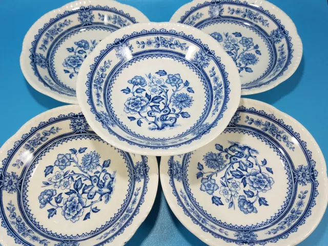 Set of 5 WOOD & SONS England Fruit/Dessert/Sauce Bowls Dorset Blue Scallop RARE