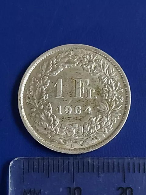 A 1964 Switzerland Swiss Silver 1 Fr One Franc Coin