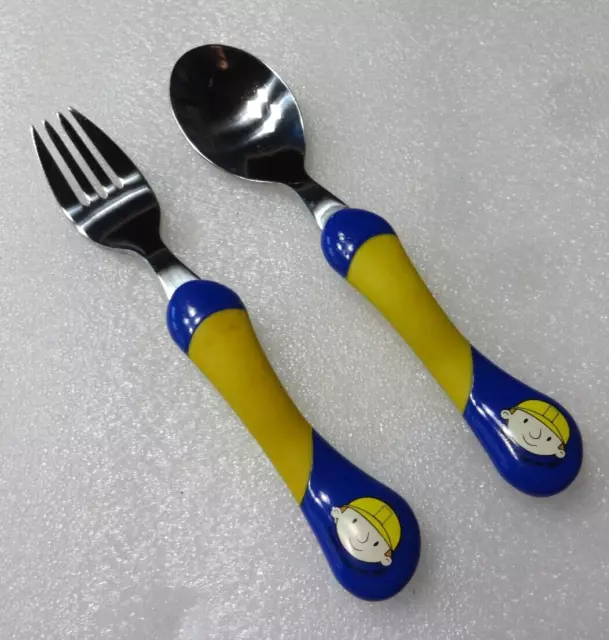 Bob The Builder Stainless Steel Spoon & Fork Set Vintage Kid's Eating Utensils