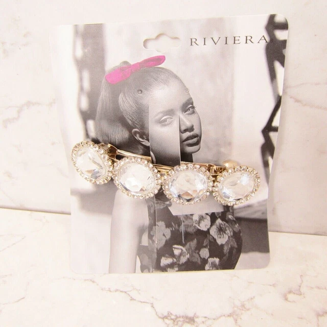 Riviera Rhinestone and Gold Metal Barrette New!