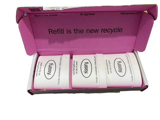 3x Fussy Compostable Deodorant Refill, 40g Parma Violet, Wide Eye, Cloud Nine