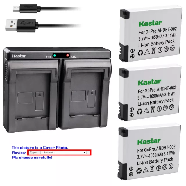 Kastar Battery Dual Charger for AHDBT 001 AHDBT 002 & Gopro HD Helmet HERO