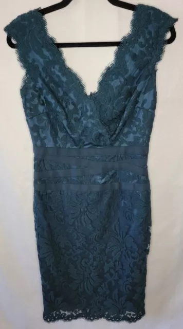 TADASHI SHOJI Teal Embroidered Lace V-Neck Dress, Teal,  Size: 6.