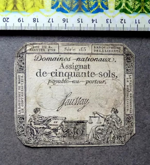 (US1.5), Banknote, Assignat , 50 Sols , FRANCE  , Year : 1792.